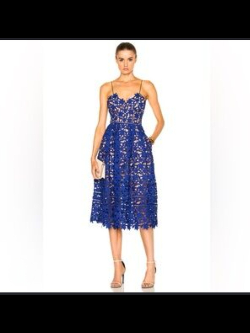 Blue Lace Midi Dress with Spaghetti Straps
